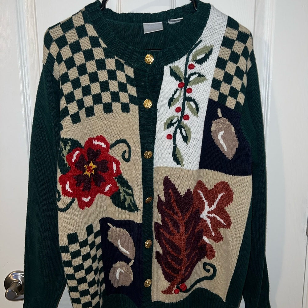 Floral Patchwork Sweater - Green and Cream